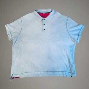 Robert Graham Mens Polo Shirt 3XL Classic Fit Blue Cotton Modal Short Sleeve